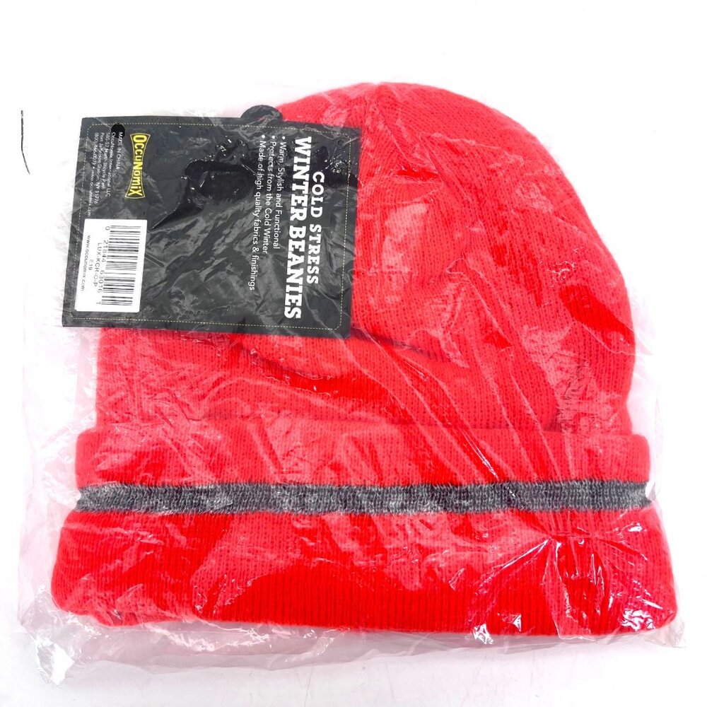 Occunomix Cold Stress Winter Beanie Fleece Lined 12-Inch Knit Hat Ski Cap Orange
